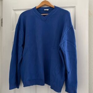 The fringes V-Neck Cotton Knit Sweater - cobalt blue - large